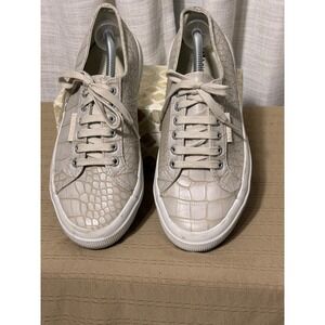 Superga Sneakers 2750 Leather Beige Crocodile Embossed‎ Women's Size 8
